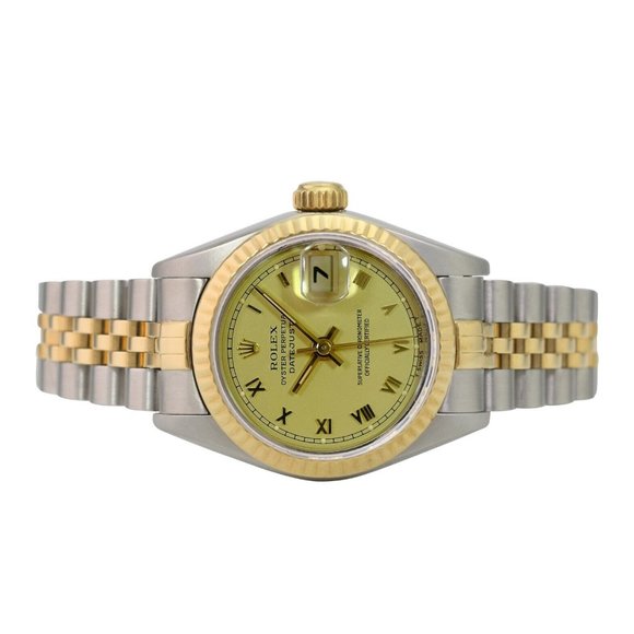ROLEX DATEJUST CHAMPAGNE ROMAN DIAL 18KY FLUTED JUBILEE TWOTONE WATCH 26MM 69173 - Picture 6 of 9